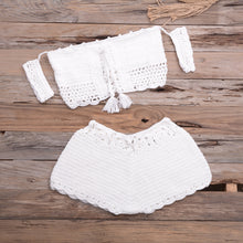 Load image into Gallery viewer, Bikini Hand-woven Lace-up Swimsuit Shorts Hollow Split Suit