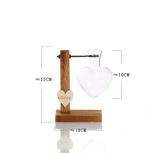 Load image into Gallery viewer, Love Heart Shape Clear Glass Hydroponic Flower Vase Terrarium Wooden Stand Holder Decoratio Glass Tabletop Plant Flower Vase