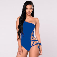 Load image into Gallery viewer, One-shoulder sexy bikini swimsuit with hoop cross strap