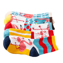 Load image into Gallery viewer, Vertical polka dot wavy flamingo cotton tube stockings