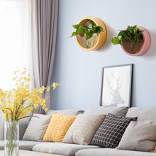 Load image into Gallery viewer, Round Iron Wall Vase Home Living Room Restaurant Hanging Basket Flower Pot Wall Decor Succulent Plant Planters Art Glass Vases
