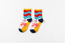 Load image into Gallery viewer, Vertical polka dot wavy flamingo cotton tube stockings