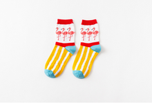 Load image into Gallery viewer, Vertical polka dot wavy flamingo cotton tube stockings