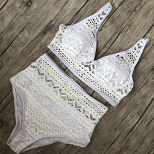 Load image into Gallery viewer, One-piece high waist cutout lace bikini