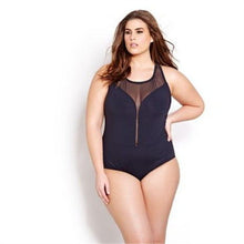 Load image into Gallery viewer, Large size swimsuit European and American women's fat woman plus fat multi-network gauze stitching solid color one-piece swimsuit