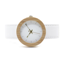 Load image into Gallery viewer, Wood table handmade hot bamboo wood leather belt quartz movement female watch