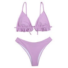 Load image into Gallery viewer, 2021 New Ladies Swimwear European And American Cross-Border Foreign Trade Solid Color Ruffled Split Swimsuit Sexy Backless Bikini