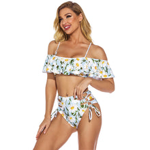Load image into Gallery viewer, New One-Shoulder Ruffled Lace-Up High-Waist Printed Split Swimsuit