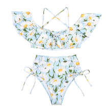 Load image into Gallery viewer, New One-Shoulder Ruffled Lace-Up High-Waist Printed Split Swimsuit
