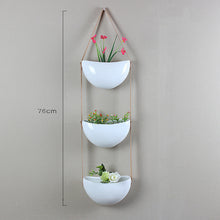 Load image into Gallery viewer, Green Plant Pot Hanging White Bright Flowerpot Ceramic Hemp Rope Leather Rope
