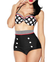 Load image into Gallery viewer, Swimsuit Retro High Waist Cover Belly Double Chest Pad Halter Bikini Polka Dot Swimsuit High Waist