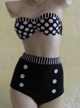 Load image into Gallery viewer, Swimsuit Retro High Waist Cover Belly Double Chest Pad Halter Bikini Polka Dot Swimsuit High Waist