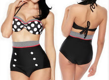Load image into Gallery viewer, Swimsuit Retro High Waist Cover Belly Double Chest Pad Halter Bikini Polka Dot Swimsuit High Waist