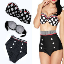 Load image into Gallery viewer, Swimsuit Retro High Waist Cover Belly Double Chest Pad Halter Bikini Polka Dot Swimsuit High Waist