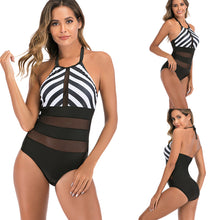 Load image into Gallery viewer, 20 European And American Cross-Border Sexy One-Piece Mesh Stitching Swimsuits Amazon New Manufacturers Wholesale Plus Size Swimwear