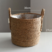 Load image into Gallery viewer, Straw Storage Basket Rattan Folding Floor Flower Pot Crafts Decoration