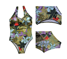 Load image into Gallery viewer, Lace-up One-piece Swimsuit Printed Patchwork Swimsuit
