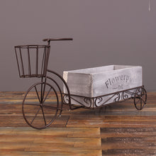 Load image into Gallery viewer, European Wrought Iron Tricycle Wooden Flower Pot Simple Plant Pots Living Room Desktop Decor Crafts Home Decoration Accessories