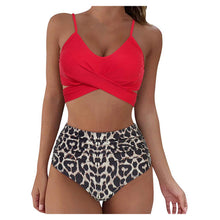 Load image into Gallery viewer, Cross Strap High Waist Printed Split Ladies Bikini