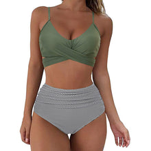Load image into Gallery viewer, Cross Strap High Waist Printed Split Ladies Bikini