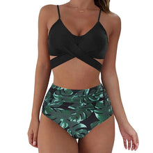 Load image into Gallery viewer, Cross Strap High Waist Printed Split Ladies Bikini