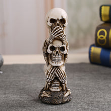 Load image into Gallery viewer, Hear-no See-no Speak-no Evil Skull Statue SculptureFigure Skeleton Stacked Skulls For Halloween Decoration Skull Collection