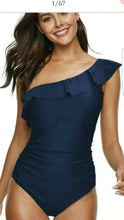 Load image into Gallery viewer, Shoulder ruffled solid color bikini
