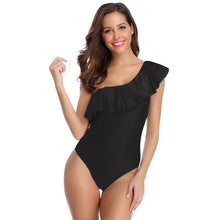Load image into Gallery viewer, Shoulder ruffled solid color bikini