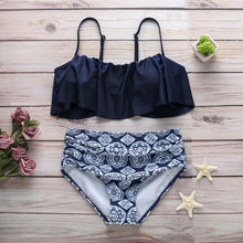 Load image into Gallery viewer, Swimsuit high waist striped printed swimsuit ruffled tube top