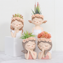 Load image into Gallery viewer, Cartoon Girl Desktop Succulents Potted Flower Pot