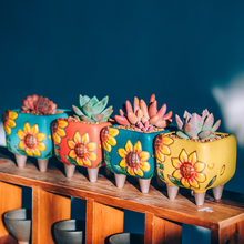Load image into Gallery viewer, Hand Painted Sunflower Retro Trumpet Cute Mini Flower Pot Ceramic
