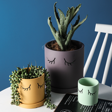 Load image into Gallery viewer, Ceramic Abstract Eyelashes Round Flower Pot Indoor Cactus Succulent Art Flower Pot