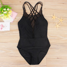 Load image into Gallery viewer, Large size swimsuit European and American women's fat woman plus fat multi-network gauze stitching solid color one-piece swimsuit