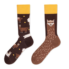 Load image into Gallery viewer, Asymmetrical Color Retro Personality Male And Female Couple Mid-length Cotton Socks