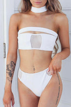 Load image into Gallery viewer, 2021 mesh stitching bikini sexy bandage openwork swimsuit solid color tube top female swimsuit