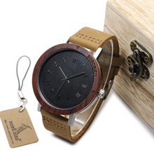 Load image into Gallery viewer, BOBO BIRD wood table handmade bamboo wood leather belt original Japanese movement men's watch