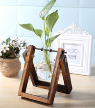 Load image into Gallery viewer, Glass Wood Vase Table Desktop Hydroponics Plant Stationery Bonsai Flower Pot Decoration Hanging Pots with Wooden Tray Pen Holder