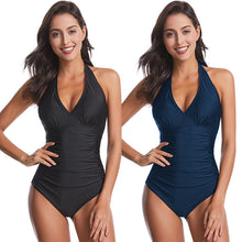 Load image into Gallery viewer, Conservative Cover Belly V-neck Strap Solid Color One-piece Swimsuit
