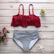 Load image into Gallery viewer, Swimsuit high waist striped printed swimsuit ruffled tube top