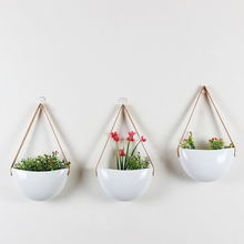 Load image into Gallery viewer, Green Plant Pot Hanging White Bright Flowerpot Ceramic Hemp Rope Leather Rope