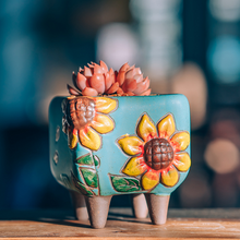 Load image into Gallery viewer, Hand Painted Sunflower Retro Trumpet Cute Mini Flower Pot Ceramic