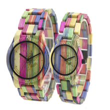 Load image into Gallery viewer, Colored Bamboo Wood Carving Couple Watch