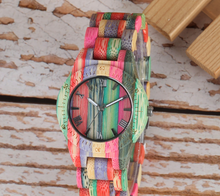 Load image into Gallery viewer, Colored Bamboo Wood Carving Couple Watch
