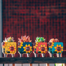 Load image into Gallery viewer, Hand Painted Sunflower Retro Trumpet Cute Mini Flower Pot Ceramic