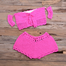 Load image into Gallery viewer, Bikini Hand-woven Lace-up Swimsuit Shorts Hollow Split Suit