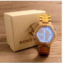 Load image into Gallery viewer, BOBO BIRD LED Bamboo Wood Watches Digital Watch Men Kisai Night Vision Calendar Wristwatch for Men Minimal Time Display C-eE03