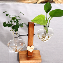 Load image into Gallery viewer, Love Heart Shape Clear Glass Hydroponic Flower Vase Terrarium Wooden Stand Holder Decoratio Glass Tabletop Plant Flower Vase