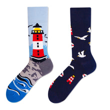 Load image into Gallery viewer, Asymmetrical Color Retro Personality Male And Female Couple Mid-length Cotton Socks