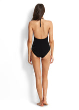 Load image into Gallery viewer, Printed halter deep V one-piece swimsuit