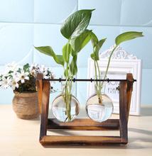 Load image into Gallery viewer, Glass Wood Vase Table Desktop Hydroponics Plant Stationery Bonsai Flower Pot Decoration Hanging Pots with Wooden Tray Pen Holder
